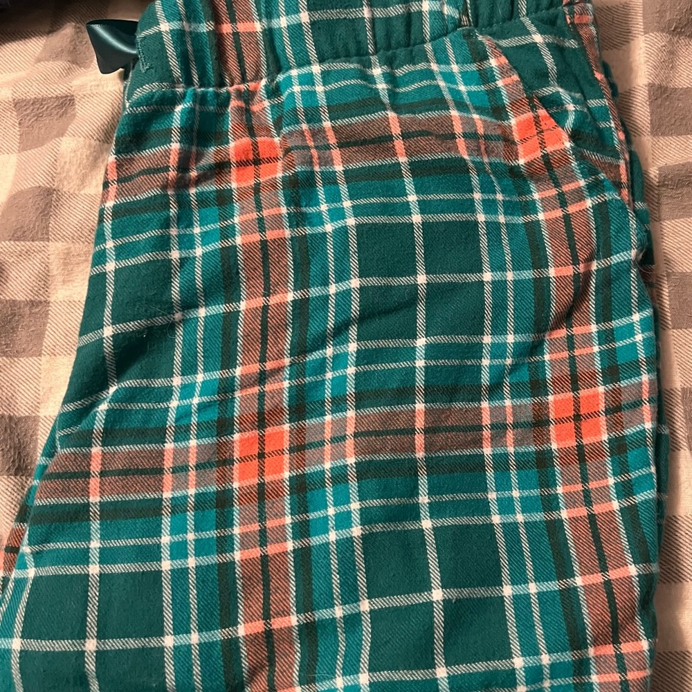 Plaid Pajama Pants in Teal and salmon color